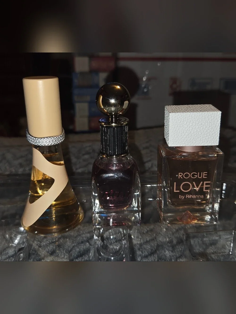 Rihanna 3-pc Set features mini bottles of Nude, RiRi, and Rogue Love